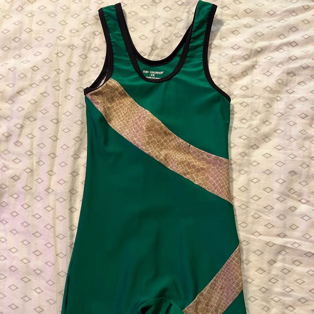 Youth Large Wrestling Singlet custom Green Snakeskin print boys